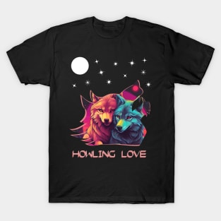 HOWLING LOVE MOON STARS WOLVES WOLF SILHOUETTE T-Shirt